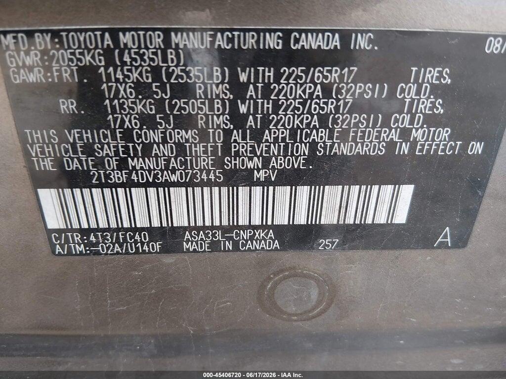 2T3BF4DV3AW073445 2010 TOYOTA RAV4 photo no. 9