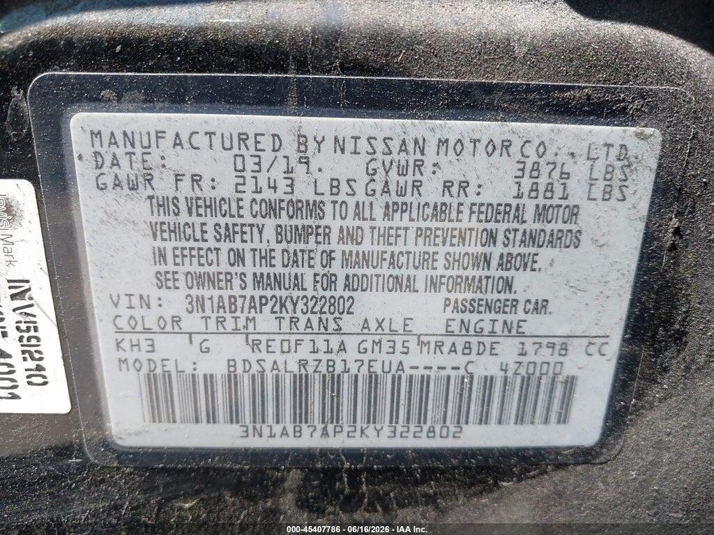 3N1AB7AP2KY322802 2019 NISSAN SENTRA photo no. 9