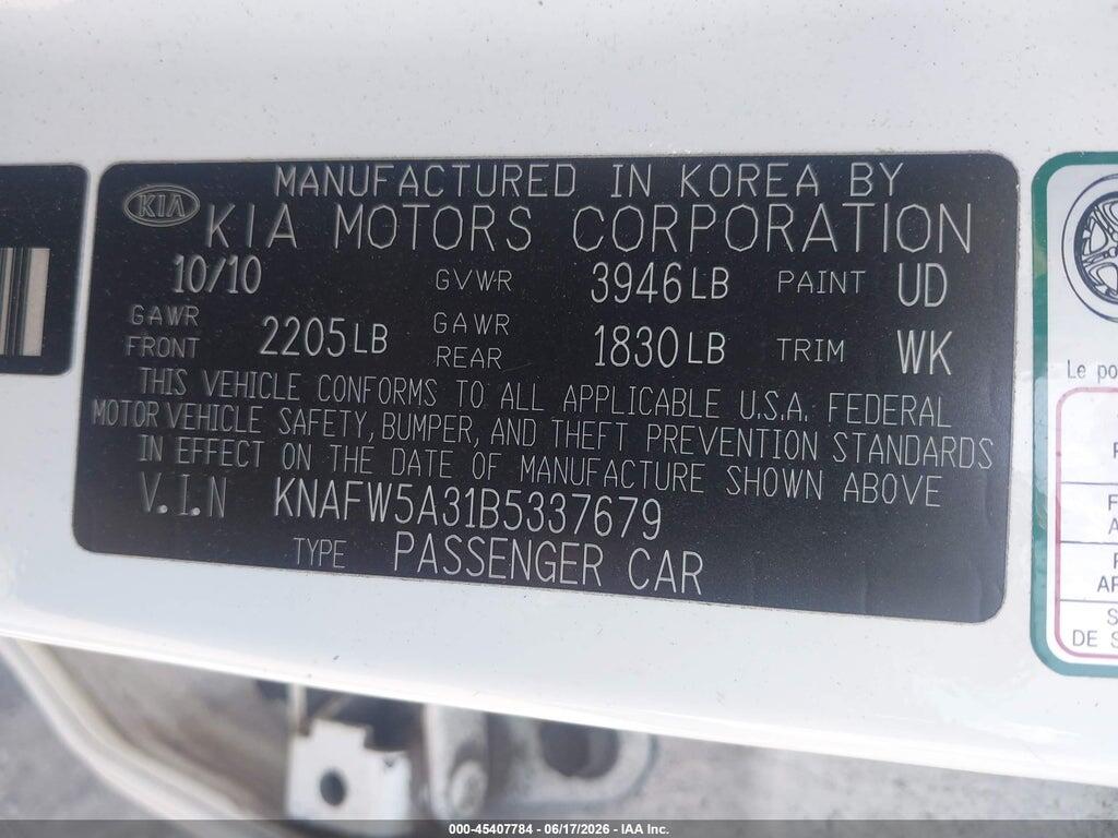 KNAFW5A31B5337679 2011 KIA FORTE photo no. 9