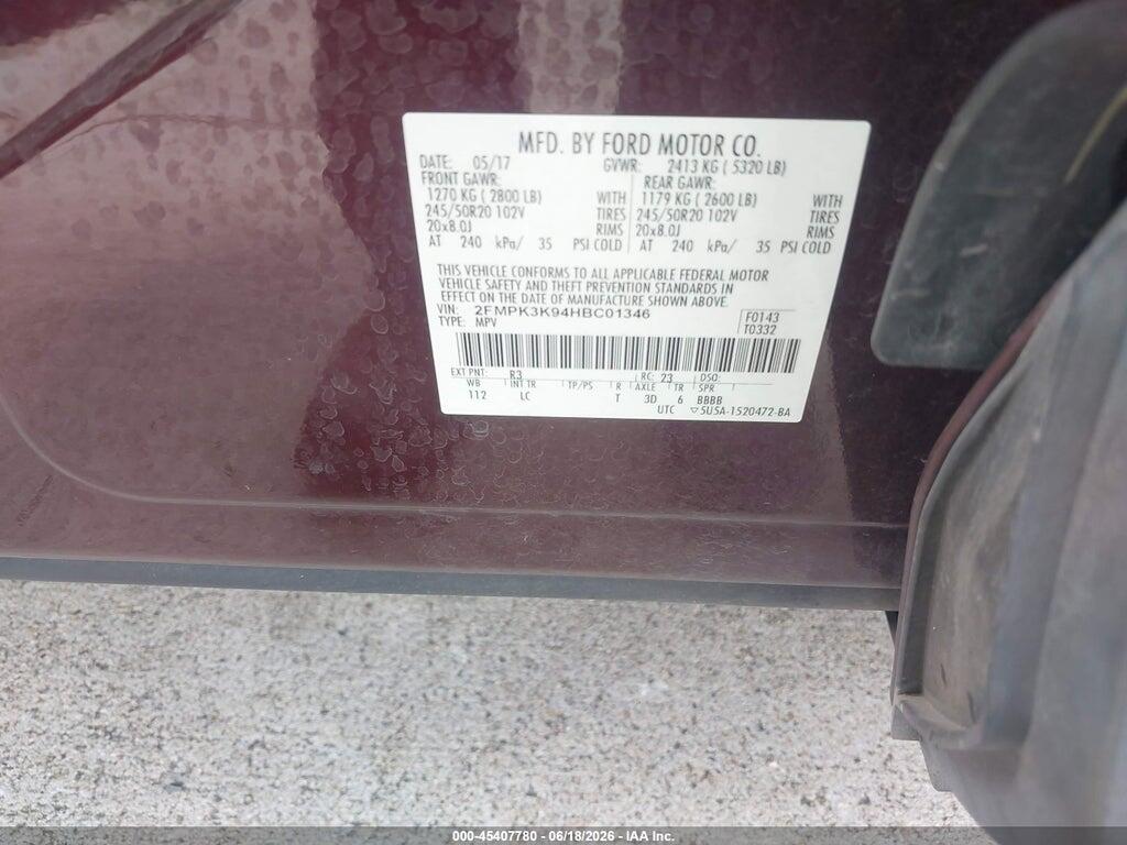 2FMPK3K94HBC01346 2017 FORD EDGE photo no. 9