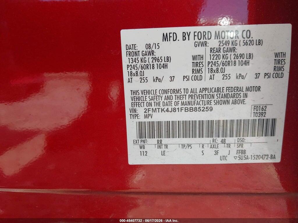 2FMTK4J81FBB85259 2015 FORD EDGE photo no. 9