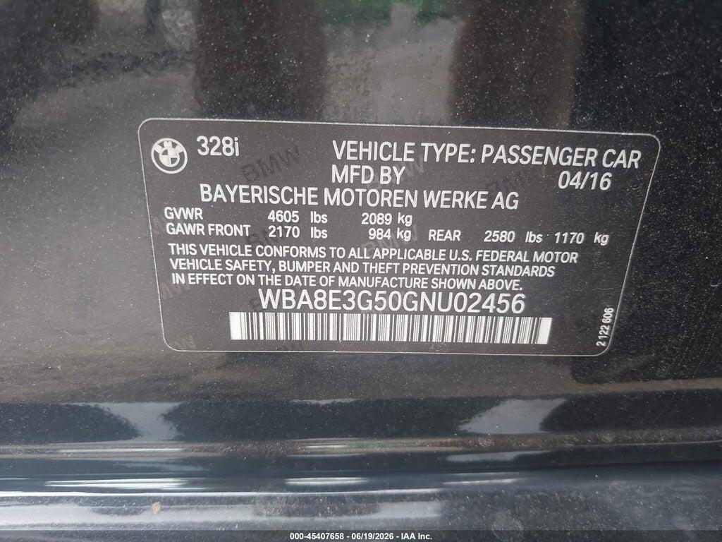 WBA8E3G50GNU02456 2016 BMW 328I photo no. 9