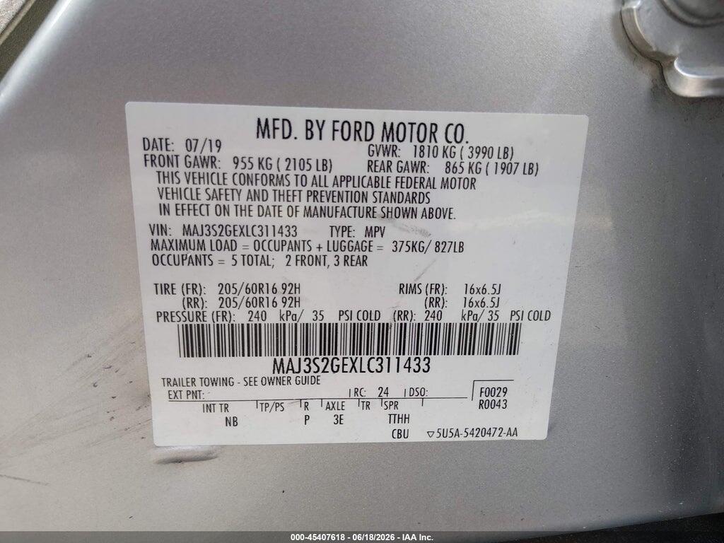 MAJ3S2GEXLC311433 2020 FORD ECOSPORT photo no. 9