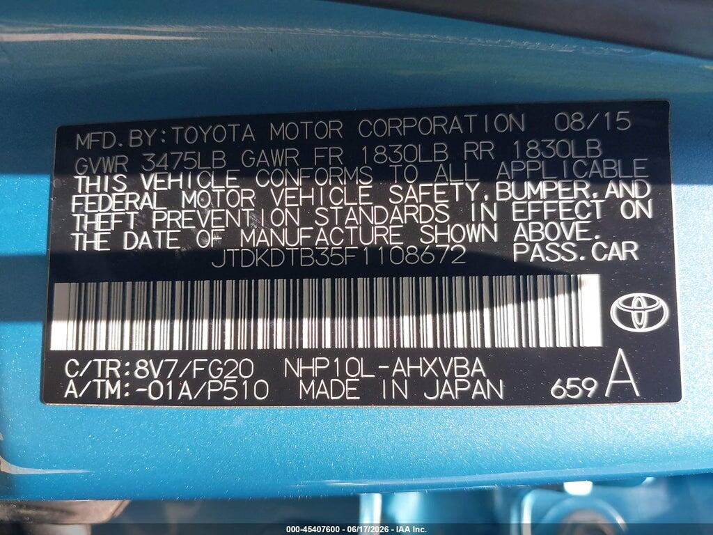 JTDKDTB35F1108672 2015 TOYOTA PRIUS C photo no. 9