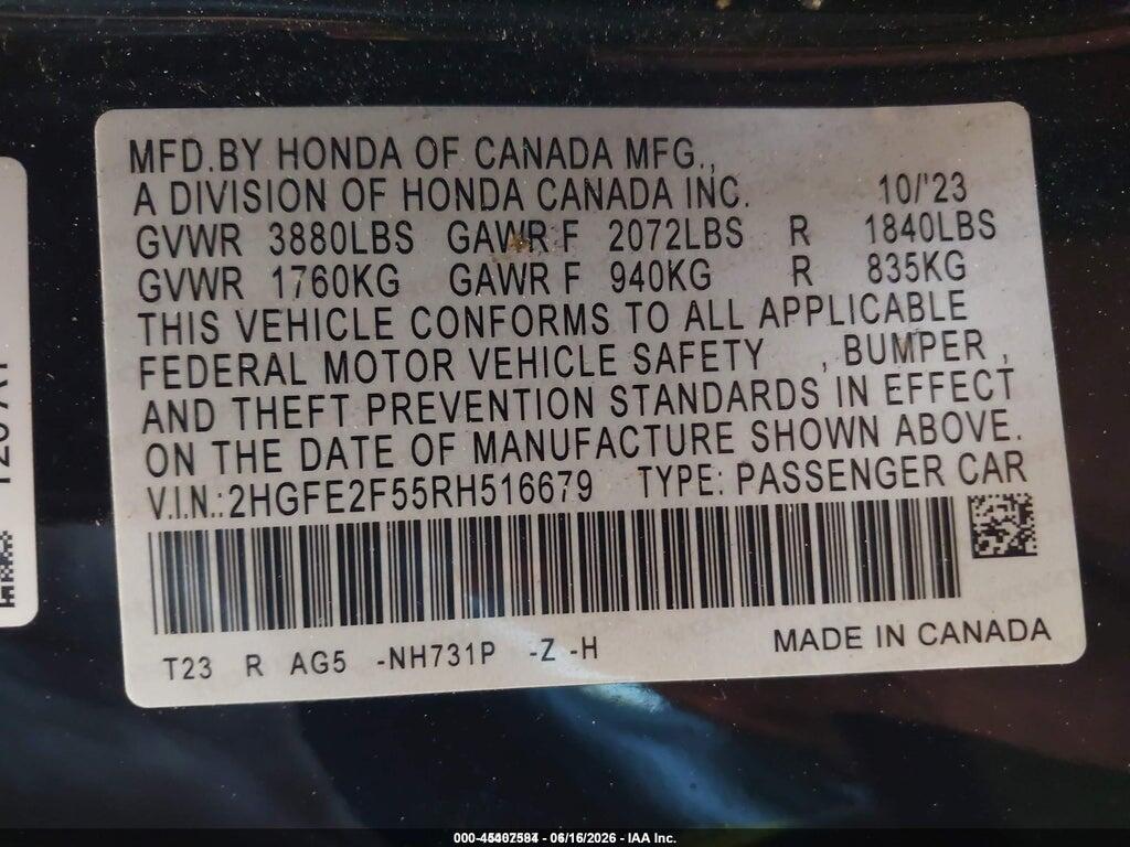 2HGFE2F55RH516679 2024 HONDA CIVIC photo no. 9