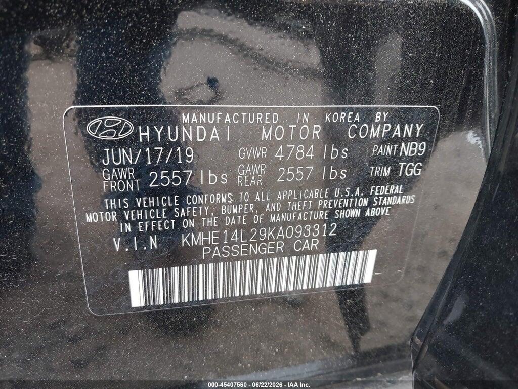 KMHE14L29KA093312 2019 HYUNDAI SONATA PLUG-IN HYBRID photo no. 9