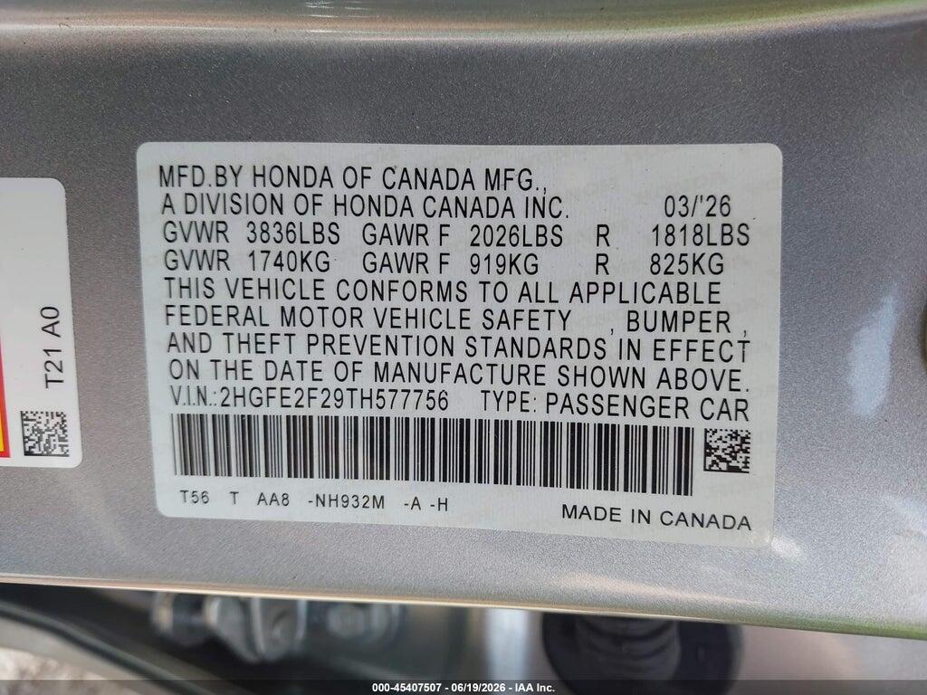 2HGFE2F29TH577756 2026 HONDA CIVIC photo no. 9