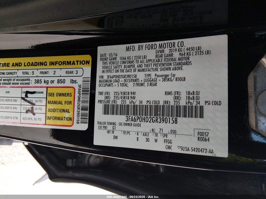 3FA6P0HD2GR390158 2016 FORD FUSION photo no. 9