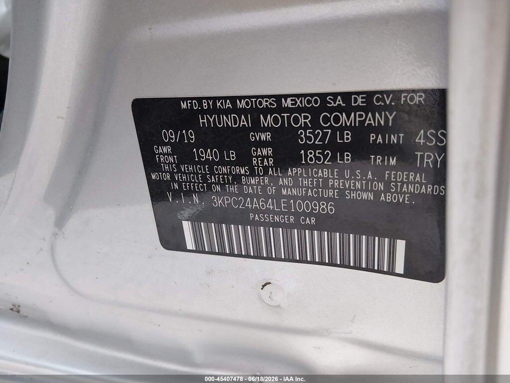 3KPC24A64LE100986 2020 HYUNDAI ACCENT photo no. 9