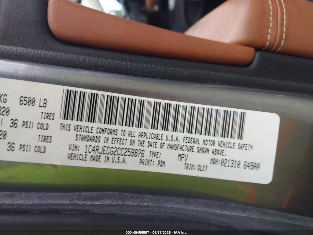 1C4RJECG2CC259876 2012 JEEP GRAND CHEROKEE photo no. 9