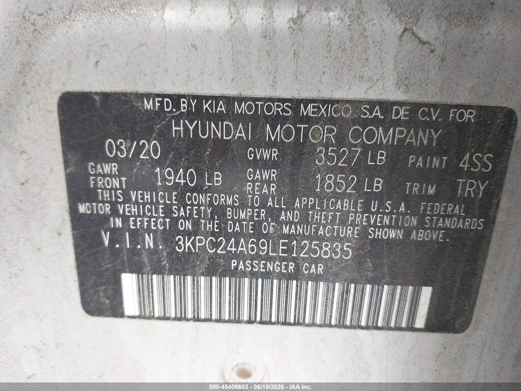 3KPC24A69LE125835 2020 HYUNDAI ACCENT photo no. 9