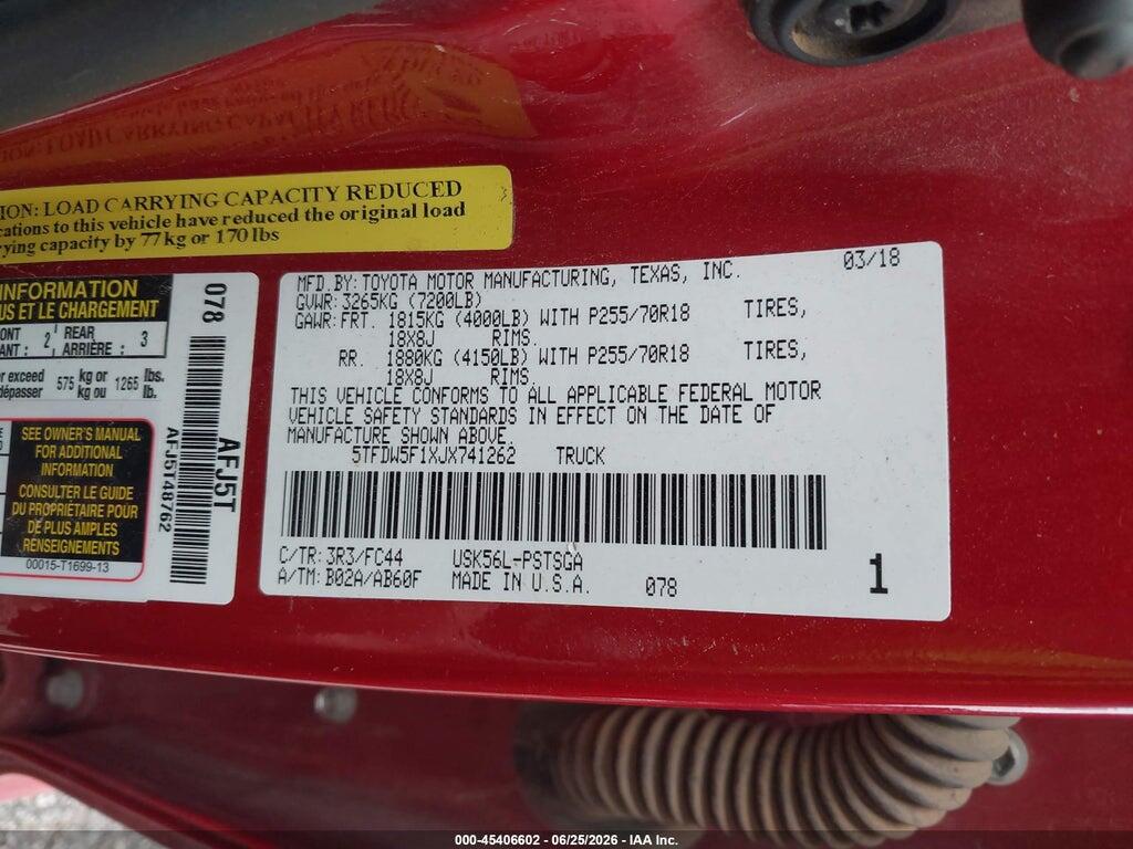 5TFDW5F1XJX741262 2018 TOYOTA TUNDRA photo no. 9