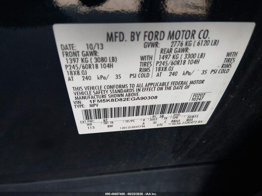 1FM5K8D82EGA90308 2014 FORD EXPLORER photo no. 9