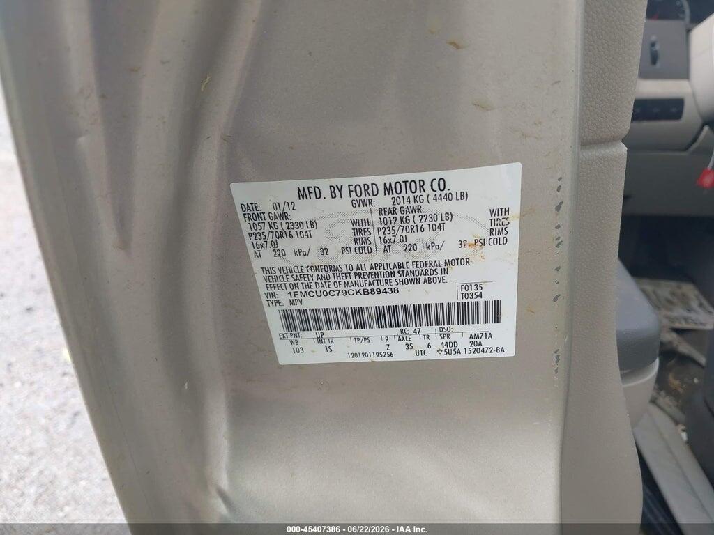 1FMCU0C79CKB89438 2012 FORD ESCAPE photo no. 9