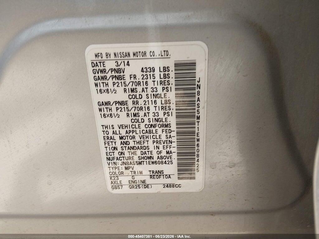 JN8AS5MT1EW608425 2014 NISSAN ROGUE SELECT photo no. 9