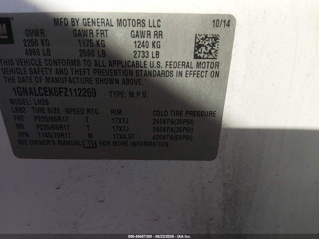 1GNALCEK6FZ112269 2015 CHEVROLET EQUINOX photo no. 9