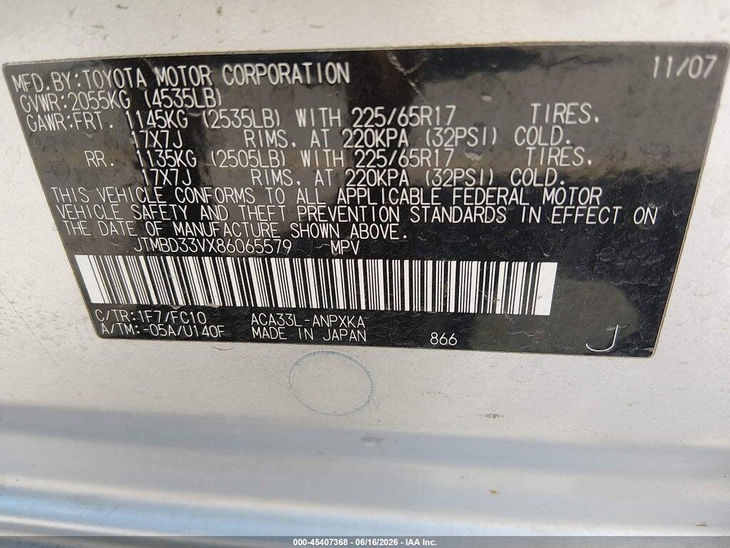 JTMBD33VX86065579 2008 TOYOTA RAV4 photo no. 9