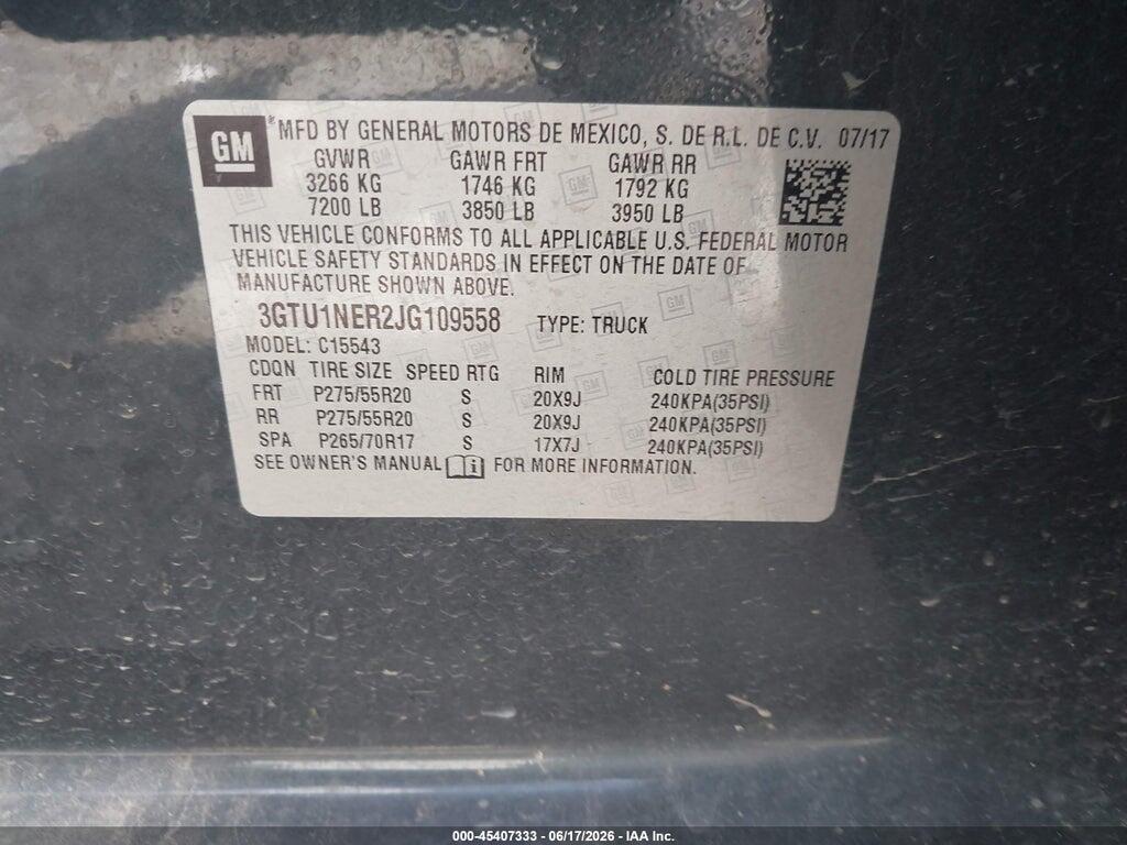 3GTU1NER2JG109558 2018 GMC SIERRA 1500 photo no. 9