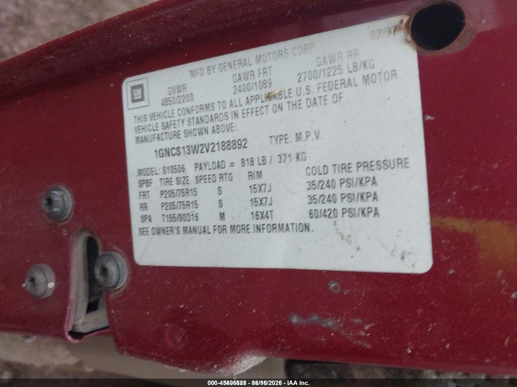 1GNCS13W2V2188892 1997 CHEVROLET BLAZER photo no. 9