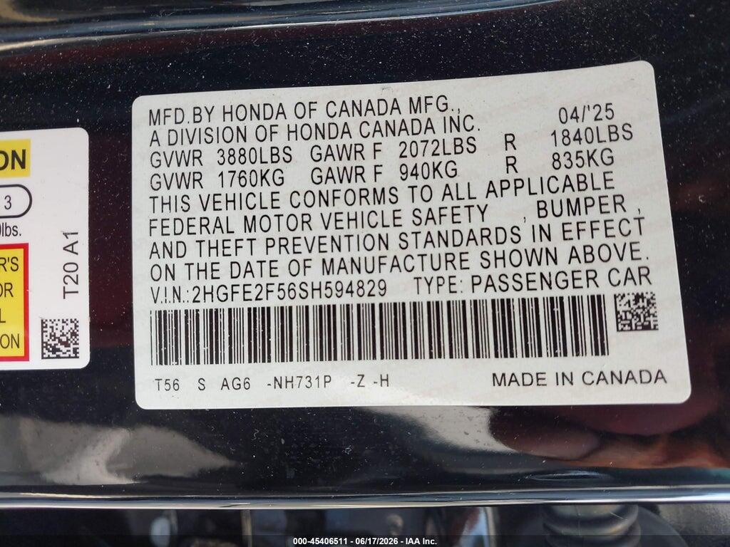 2HGFE2F56SH594829 2025 HONDA CIVIC photo no. 9