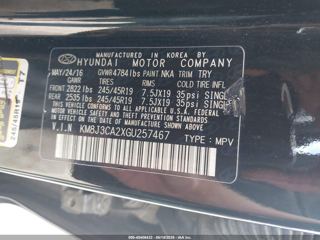 KM8J3CA2XGU257467 2016 HYUNDAI TUCSON photo no. 9