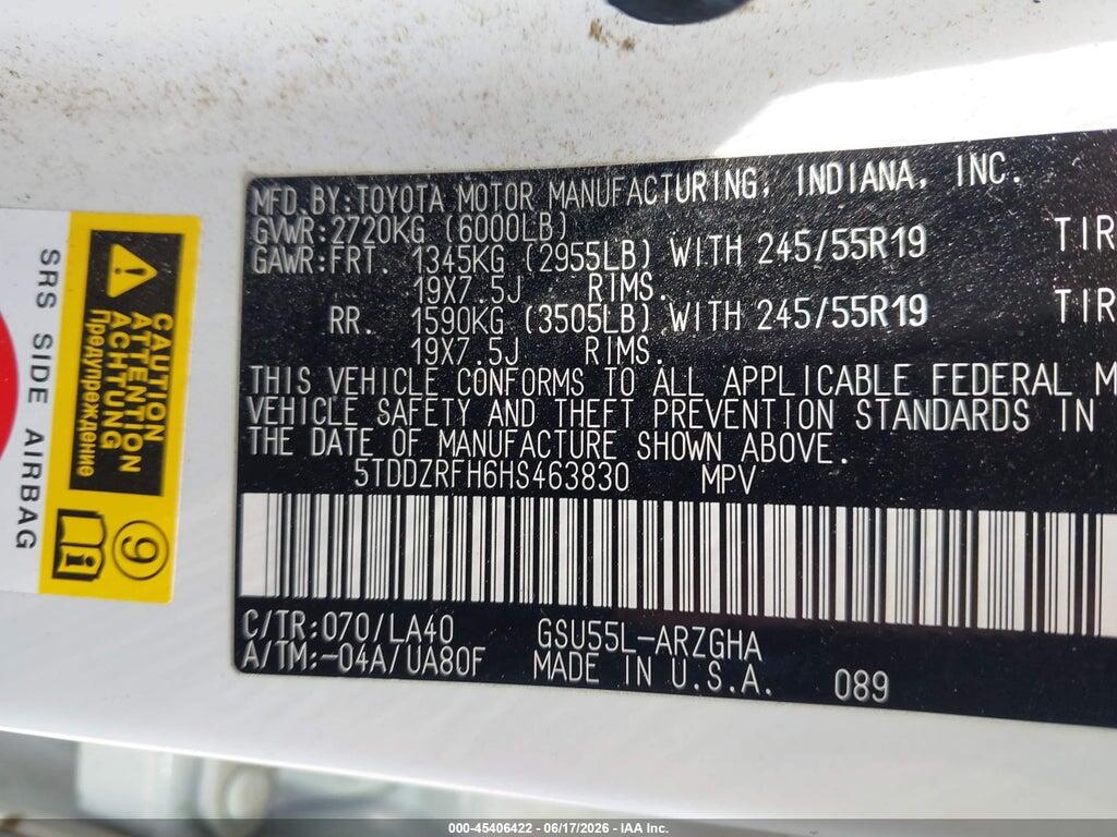 5TDDZRFH6HS463830 2017 TOYOTA HIGHLANDER photo no. 9