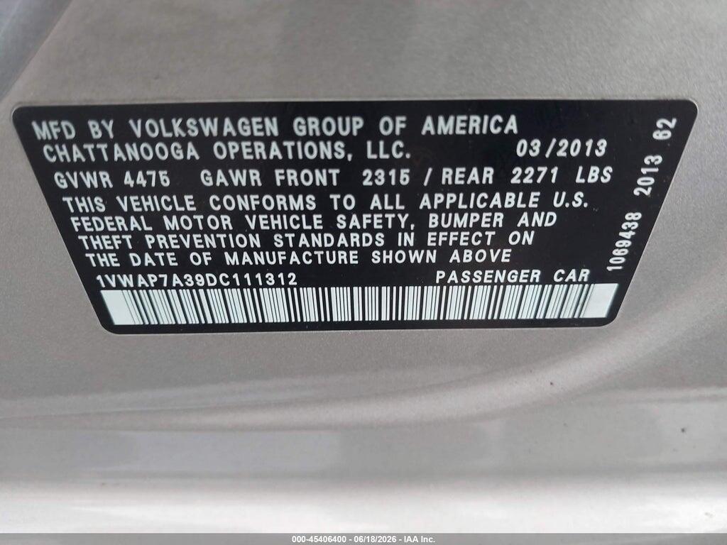 1VWAP7A39DC111312 2013 VOLKSWAGEN PASSAT photo no. 9