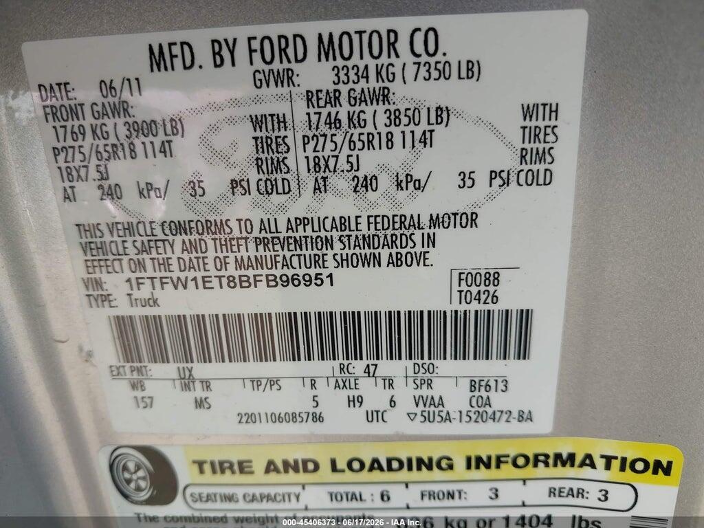 1FTFW1ET8BFB96951 2011 FORD F-150 photo no. 9