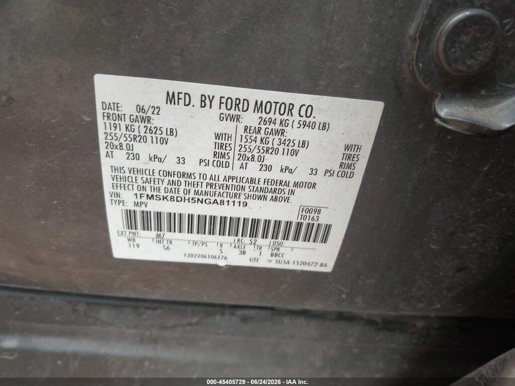 1FMSK8DH5NGA81119 2022 FORD EXPLORER photo no. 9