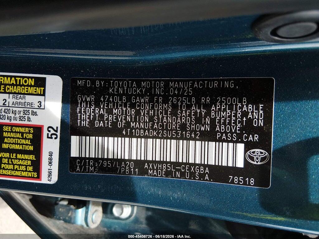 4T1DBADK2SU531642 2025 TOYOTA CAMRY photo no. 9