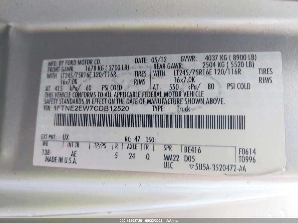 1FTNE2EW7CDB12520 2012 FORD E-250 photo no. 9
