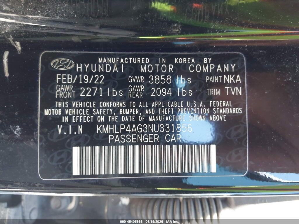 KMHLP4AG3NU331856 2022 HYUNDAI ELANTRA photo no. 9