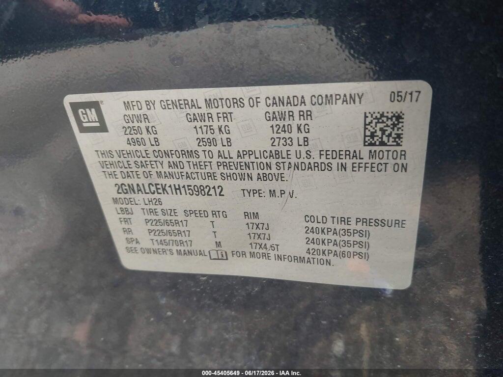 2GNALCEK1H1598212 2017 CHEVROLET EQUINOX photo no. 9