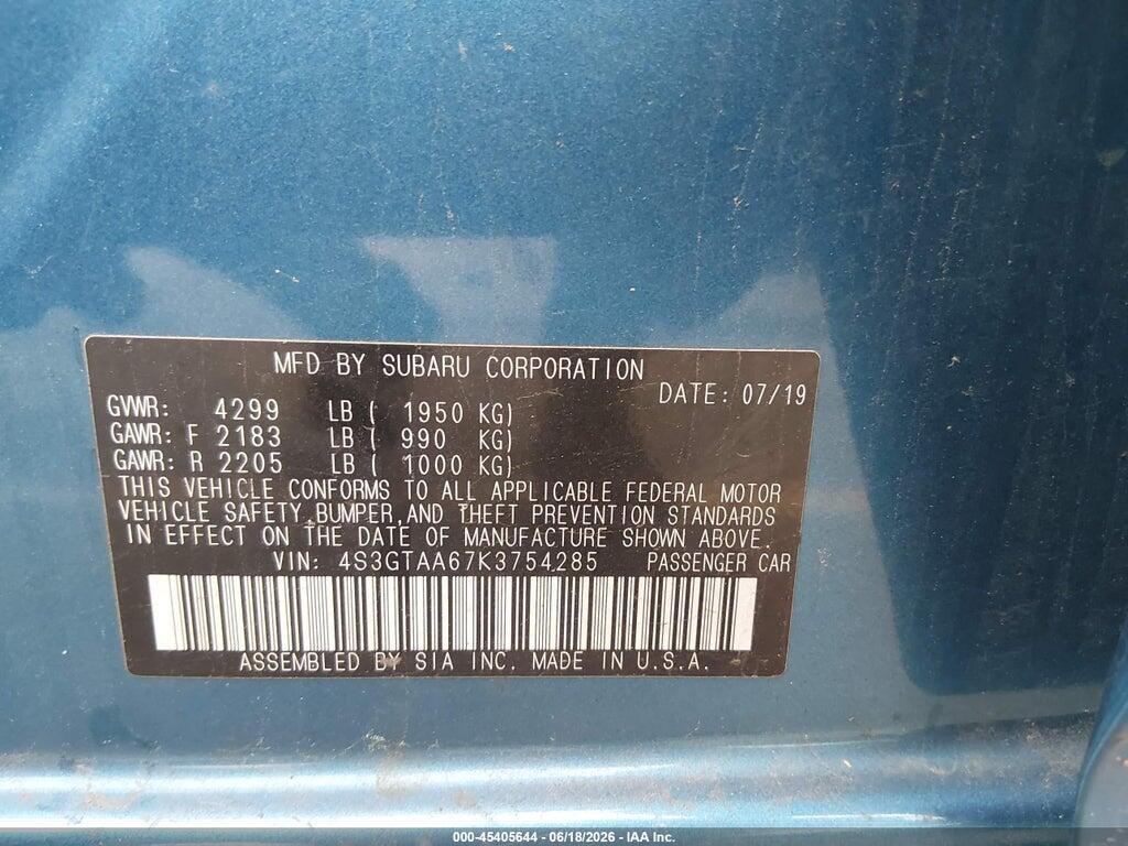 4S3GTAA67K3754285 2019 SUBARU IMPREZA photo no. 9