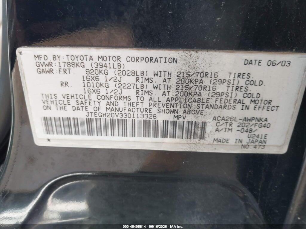 JTEGH20V330113326 2003 TOYOTA RAV4 photo no. 9