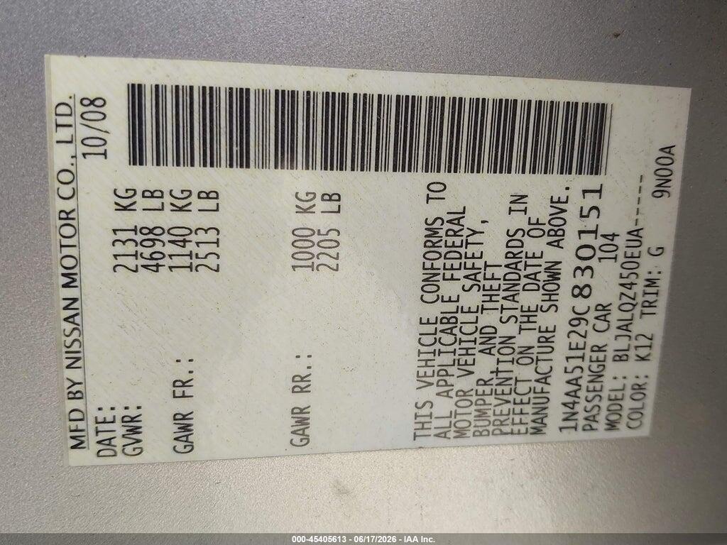 1N4AA51E29C830151 2009 NISSAN MAXIMA photo no. 9