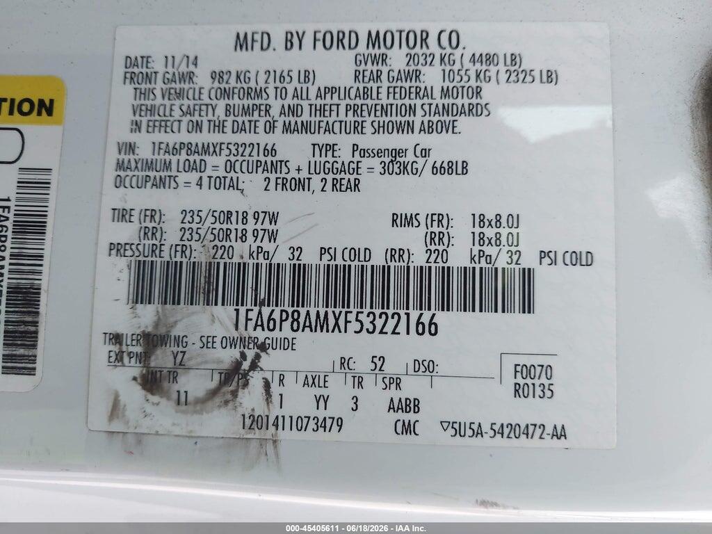 1FA6P8AMXF5322166 2015 FORD MUSTANG photo no. 9