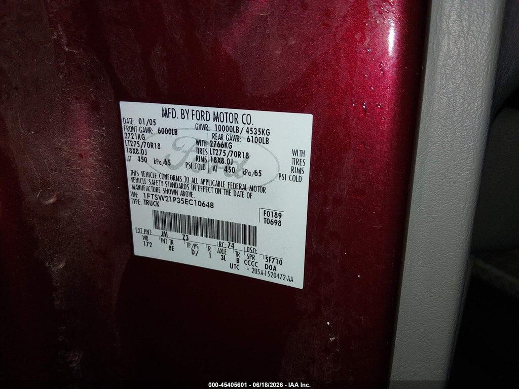 1FTSW21P35EC10648 2005 FORD F-250 photo no. 9
