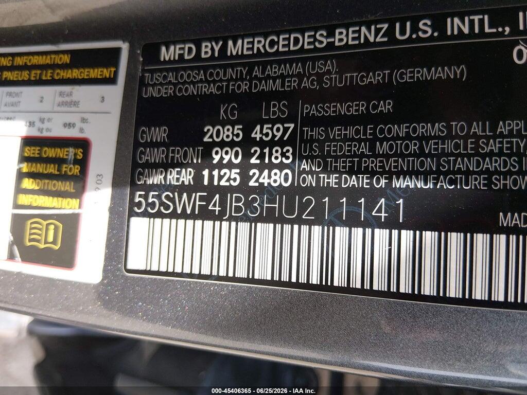 55SWF4JB3HU211141 2017 MERCEDES-BENZ C 300 photo no. 9