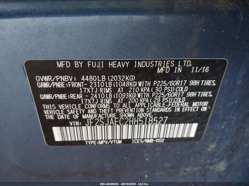 JF2SJAEC2HH518527 2017 SUBARU FORESTER photo no. 9