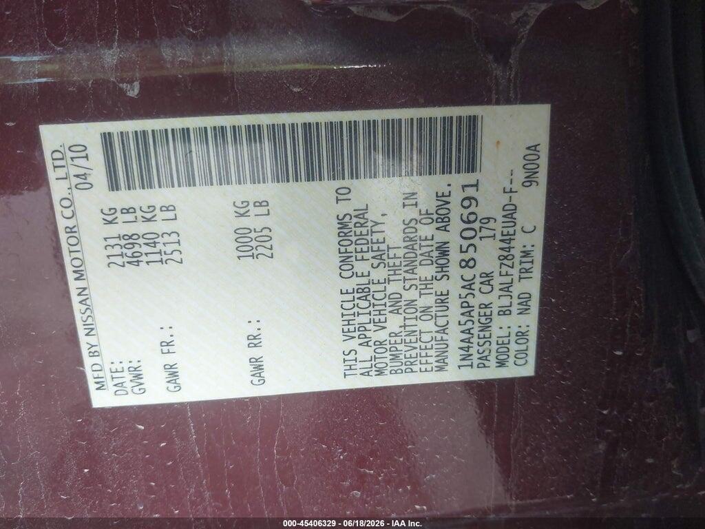 1N4AA5AP5AC850691 2010 NISSAN MAXIMA photo no. 9