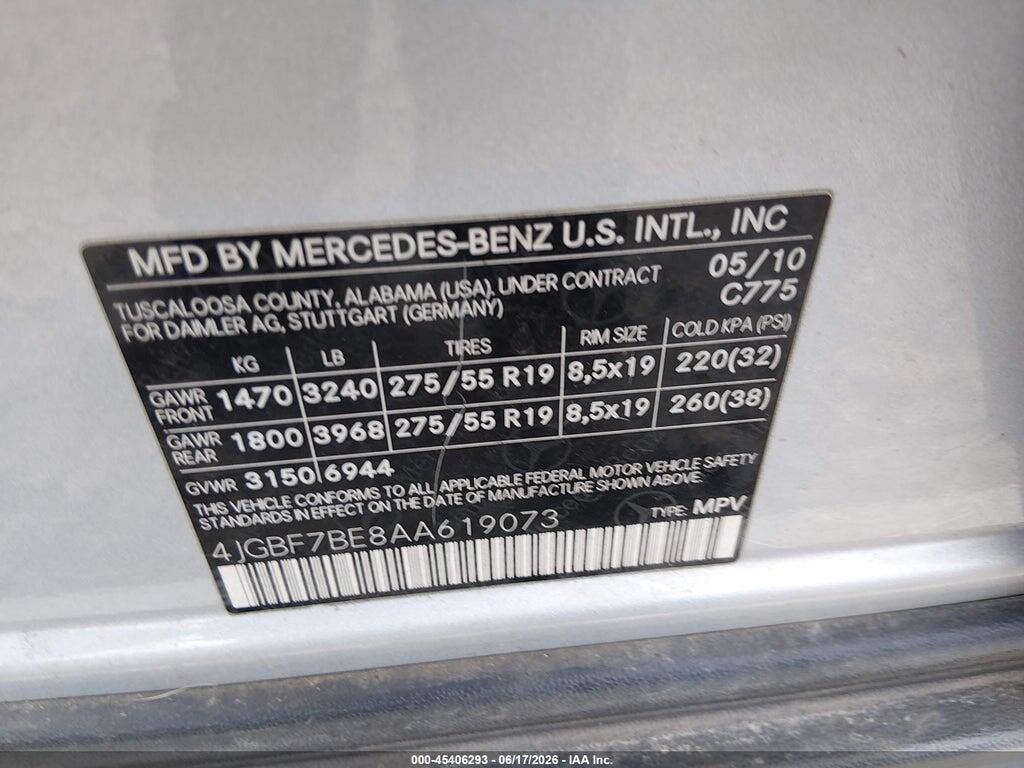 4JGBF7BE8AA619073 2010 MERCEDES-BENZ GL 450 photo no. 9