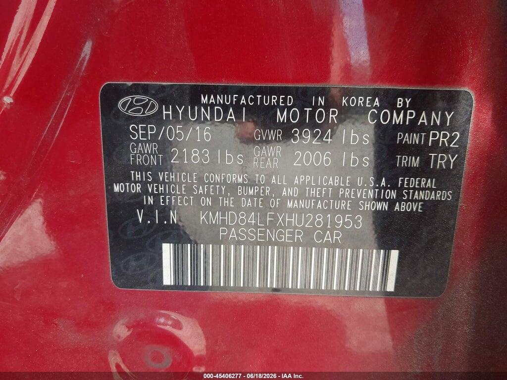 KMHD84LFXHU281953 2017 HYUNDAI ELANTRA photo no. 9