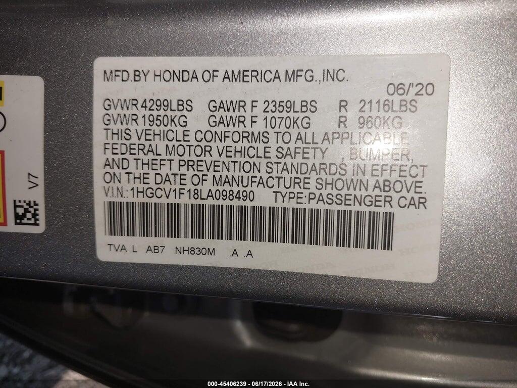 1HGCV1F18LA098490 2020 HONDA ACCORD photo no. 9