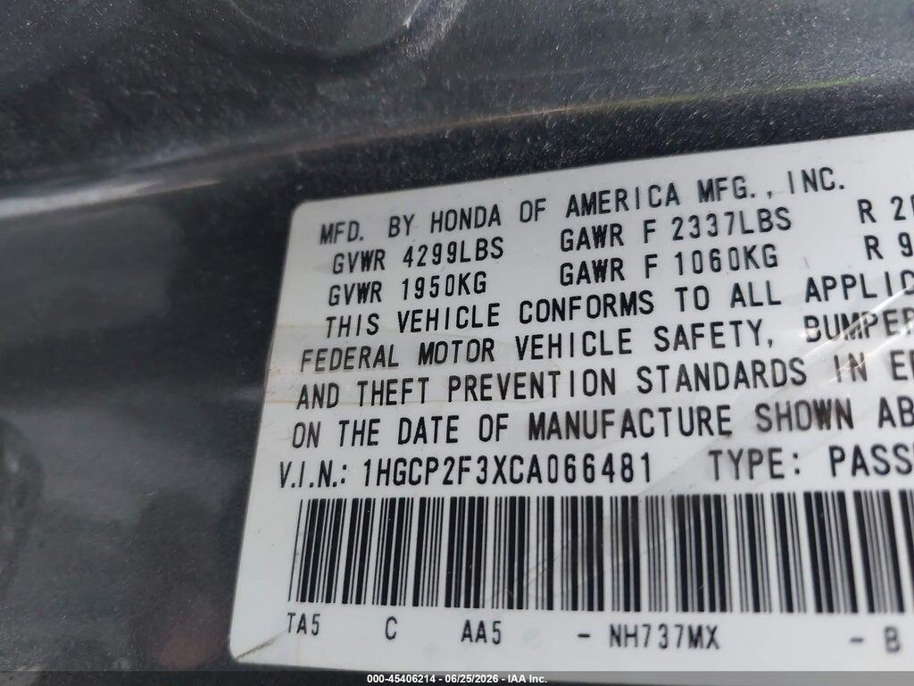 1HGCP2F3XCA066481 2012 HONDA ACCORD photo no. 9