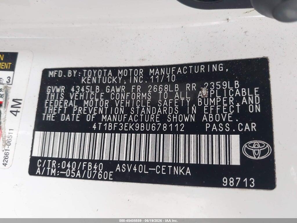 4T1BF3EK9BU678112 2011 TOYOTA CAMRY photo no. 9