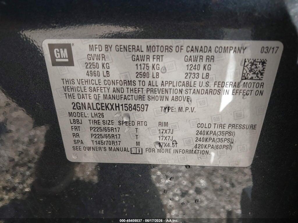 2GNALCEKXH1584597 2017 CHEVROLET EQUINOX photo no. 9