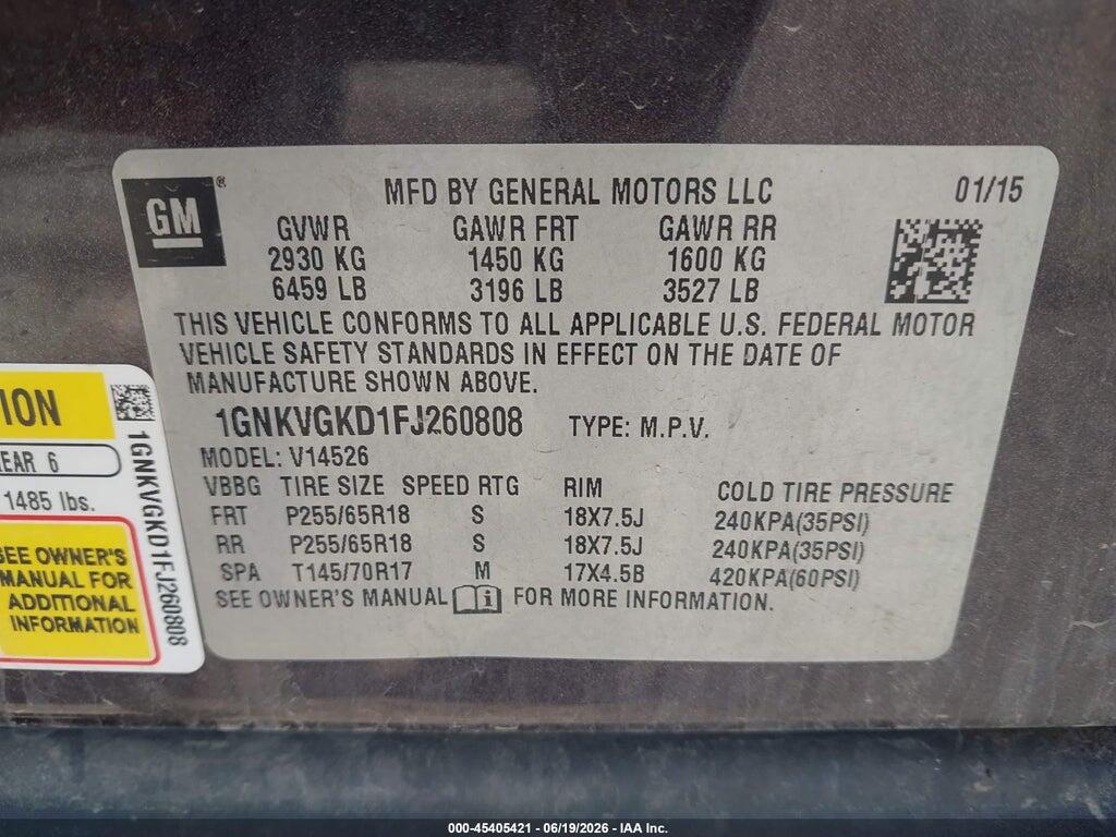 1GNKVGKD1FJ260808 2015 CHEVROLET TRAVERSE photo no. 9