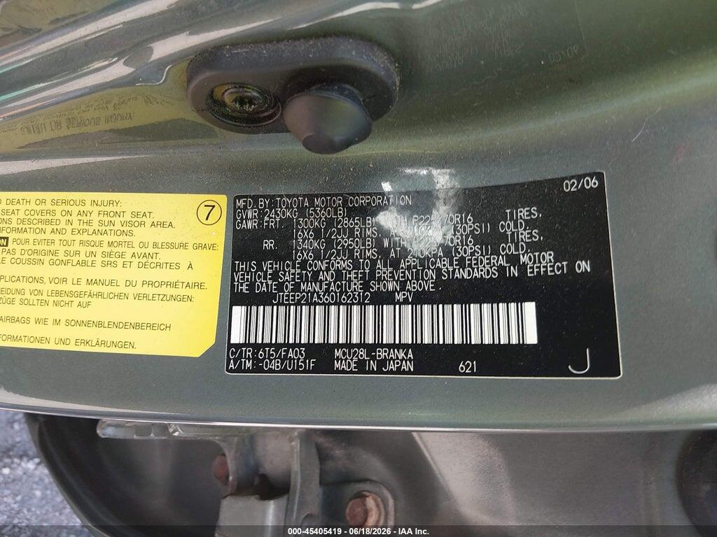 JTEEP21A360162312 2006 TOYOTA HIGHLANDER photo no. 9