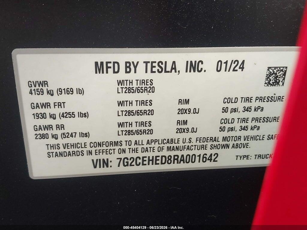 7G2CEHED8RA001642 2024 TESLA CYBERTRUCK photo no. 9
